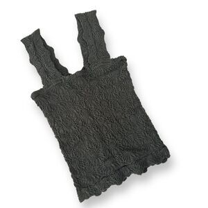 Square Neck‎ Stretch Tank Floral Texture & Scalloped Edges NWOT Wm Sm/Med Black